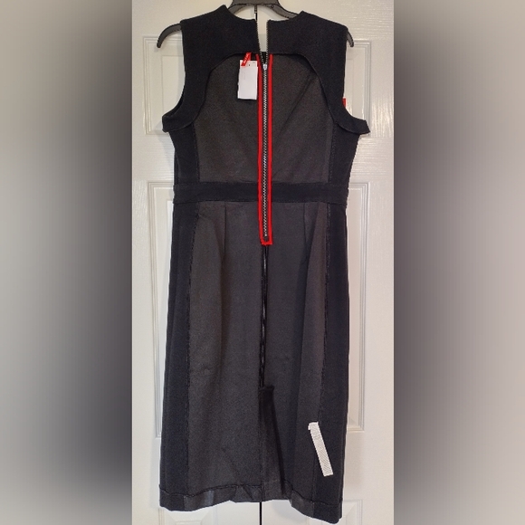 SPANX Faux Leather Combo Fitted Sheath Stretch Dress Luxe Black Size Large - Picture 4 of 13